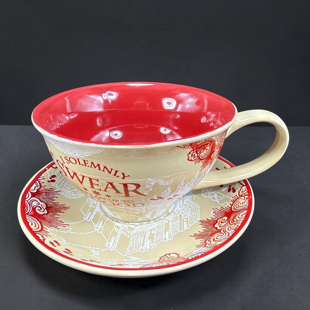 Harry Potter Marauders Map Tea Cup and Saucer Set Silver Buffalo 12oz Ceramic